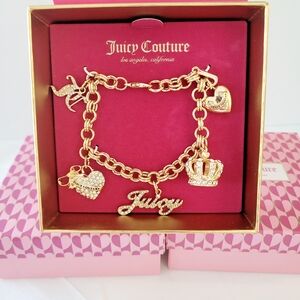 Juicy Couture Gold Charm Bracelet with Heart and Crown